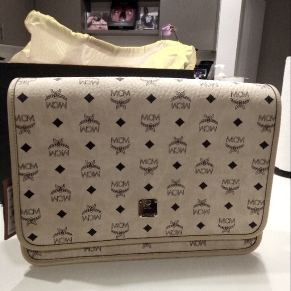 MCM Beige Monogram Messenger Bag - Picture 2 of 8